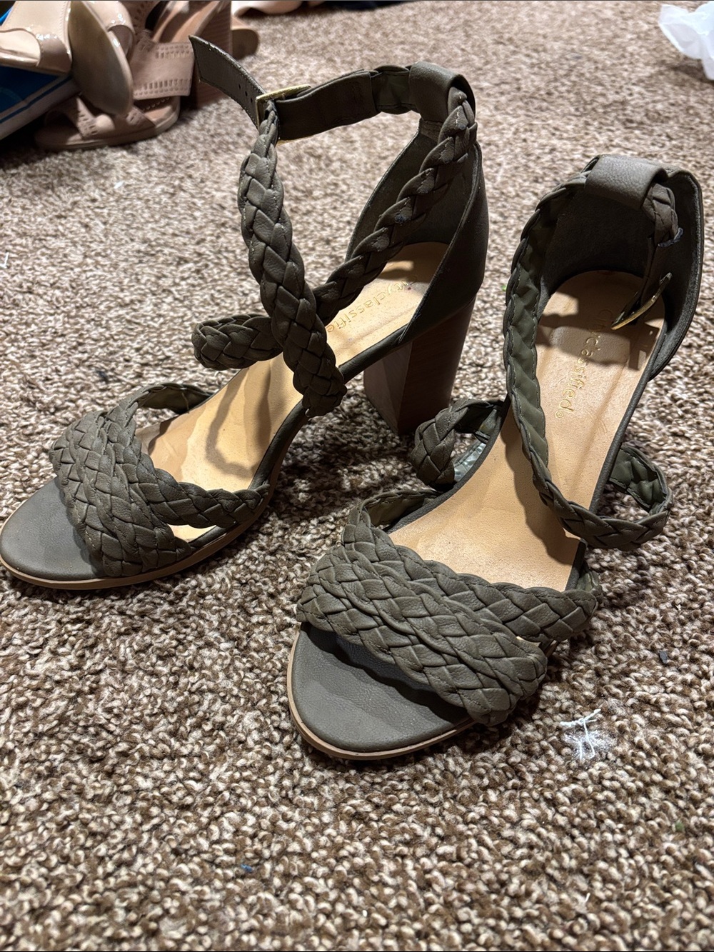 Charlotte Russe Olive Green Braided Block Heel Sandals
